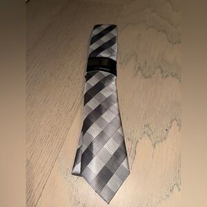 Alfani Elegant Black and Gray Plaid Tie